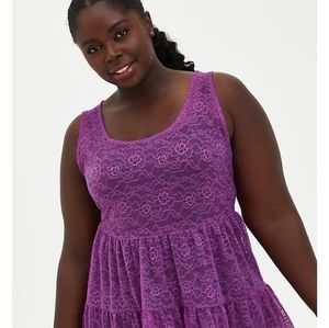 Torrid Sheer Lace Crew Neck Tiered Babydoll Tunic Tank, Size 3x, NWT